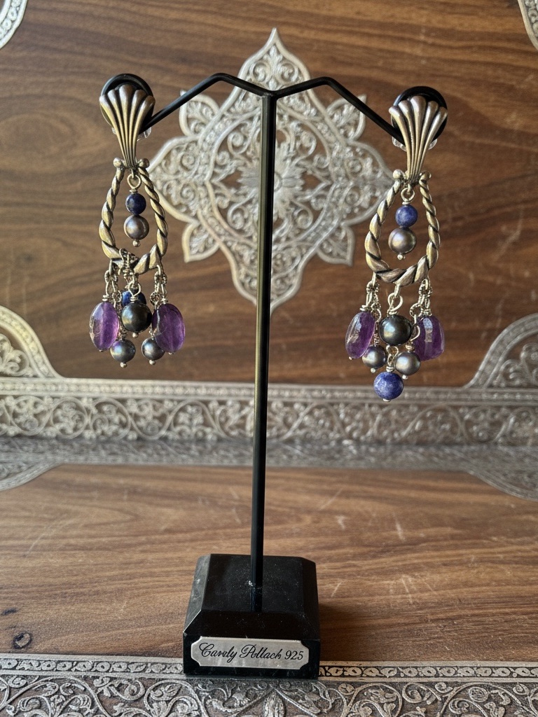 Carolyn Pollack Amethyst And Silver Dangle Earrings 65$
